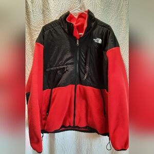 The North Face Denali Jacket Mens XL Red Black Fleece Full Zip Outdoor Vintage